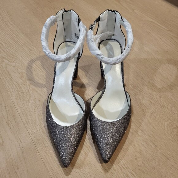 Oleg Cassini Crystal Strap Glitter Pointed Toe Block Heels Size 6 - Picture 4 of 8